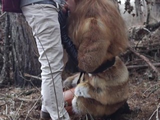 Outdoor sex with redhead teen in winter forest. Risky public fuck